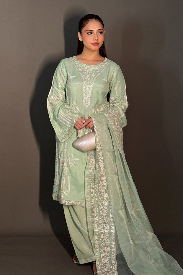 Charcoal Embroidered Organza Ensemble Pakistani Dress