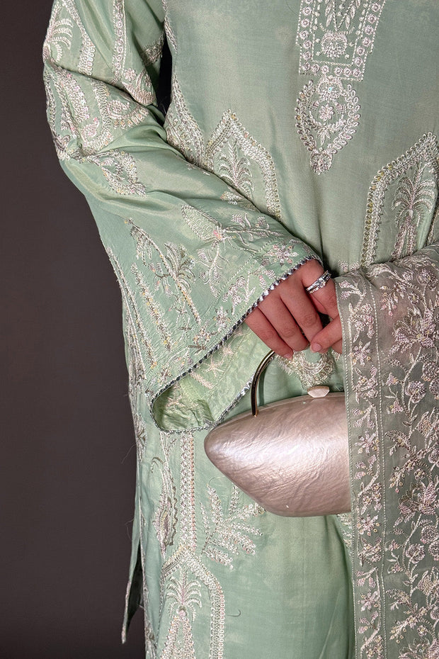 Charcoal Embroidered Organza Ensemble Pakistani Dress