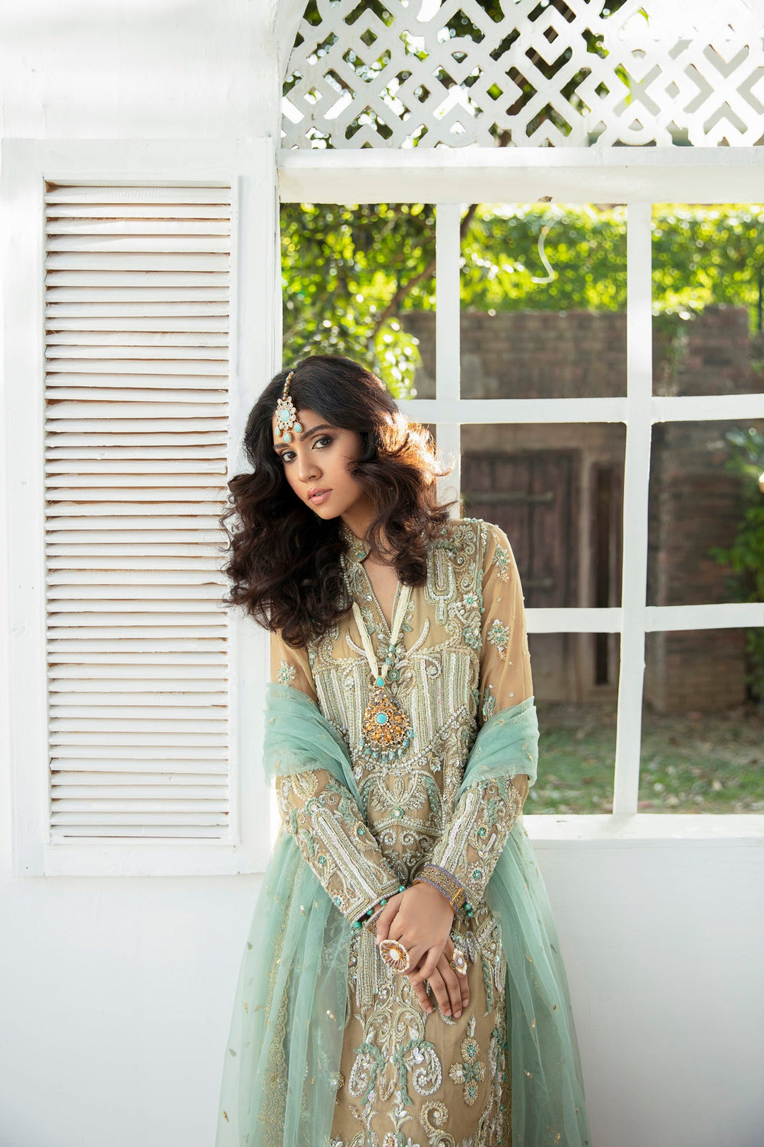 Elegant Golden Pakistani Bridal Dress with Embroidery