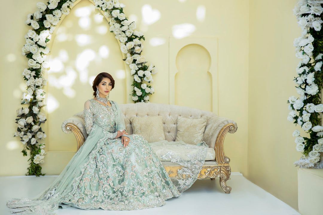 Gorgeous Powder Mint Pakistani Bridal Dress for Elegance
