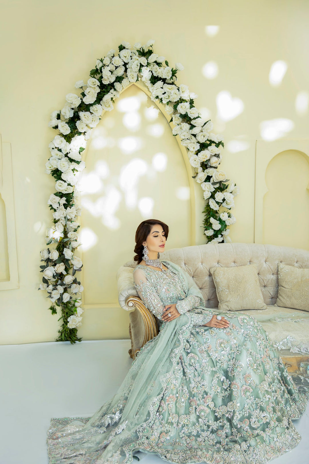 Gorgeous Powder Mint Pakistani Bridal Dress for Elegance