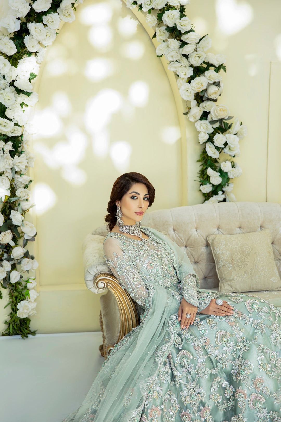 Gorgeous Powder Mint Pakistani Bridal Dress for Elegance