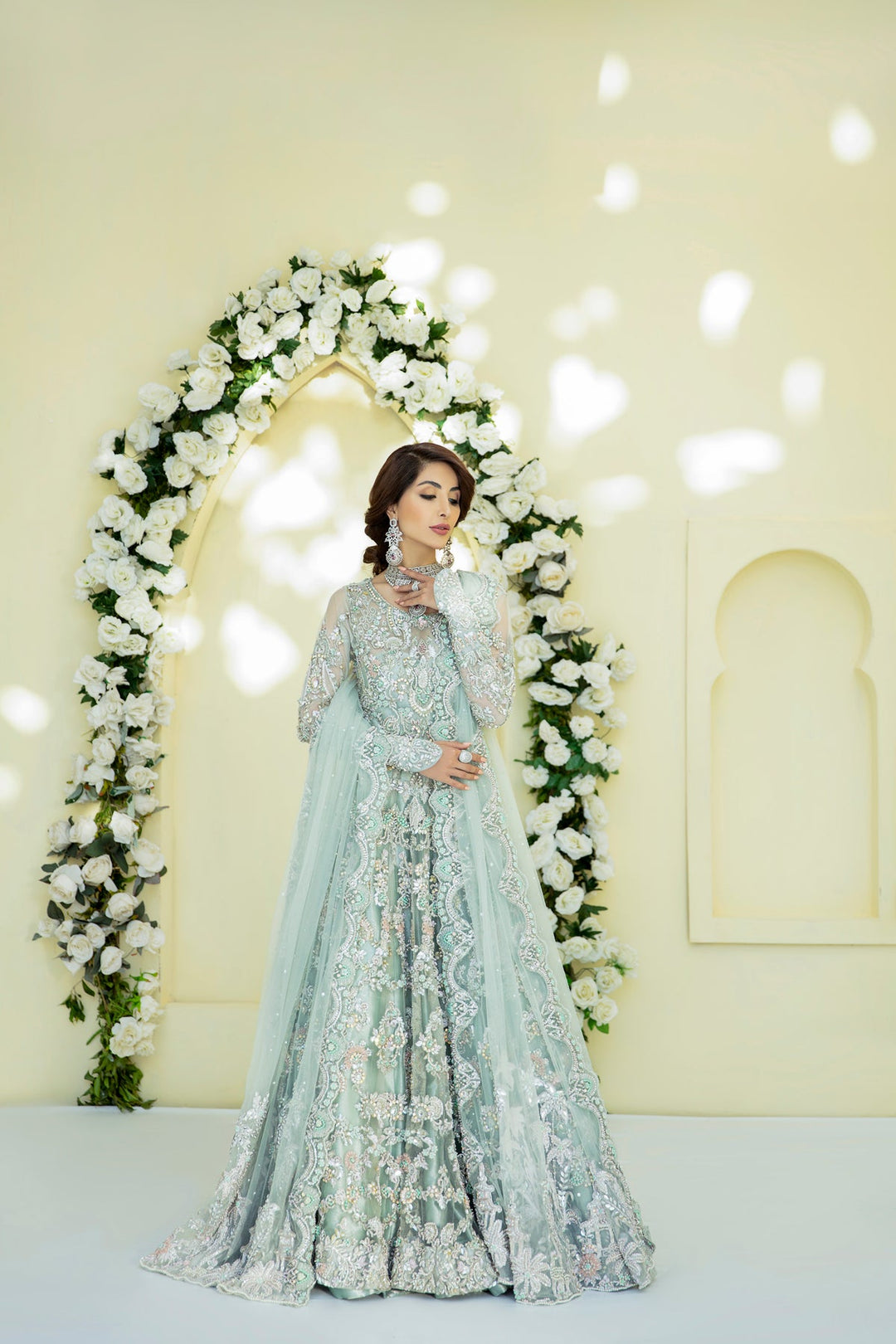 Gorgeous Powder Mint Pakistani Bridal Dress for Elegance