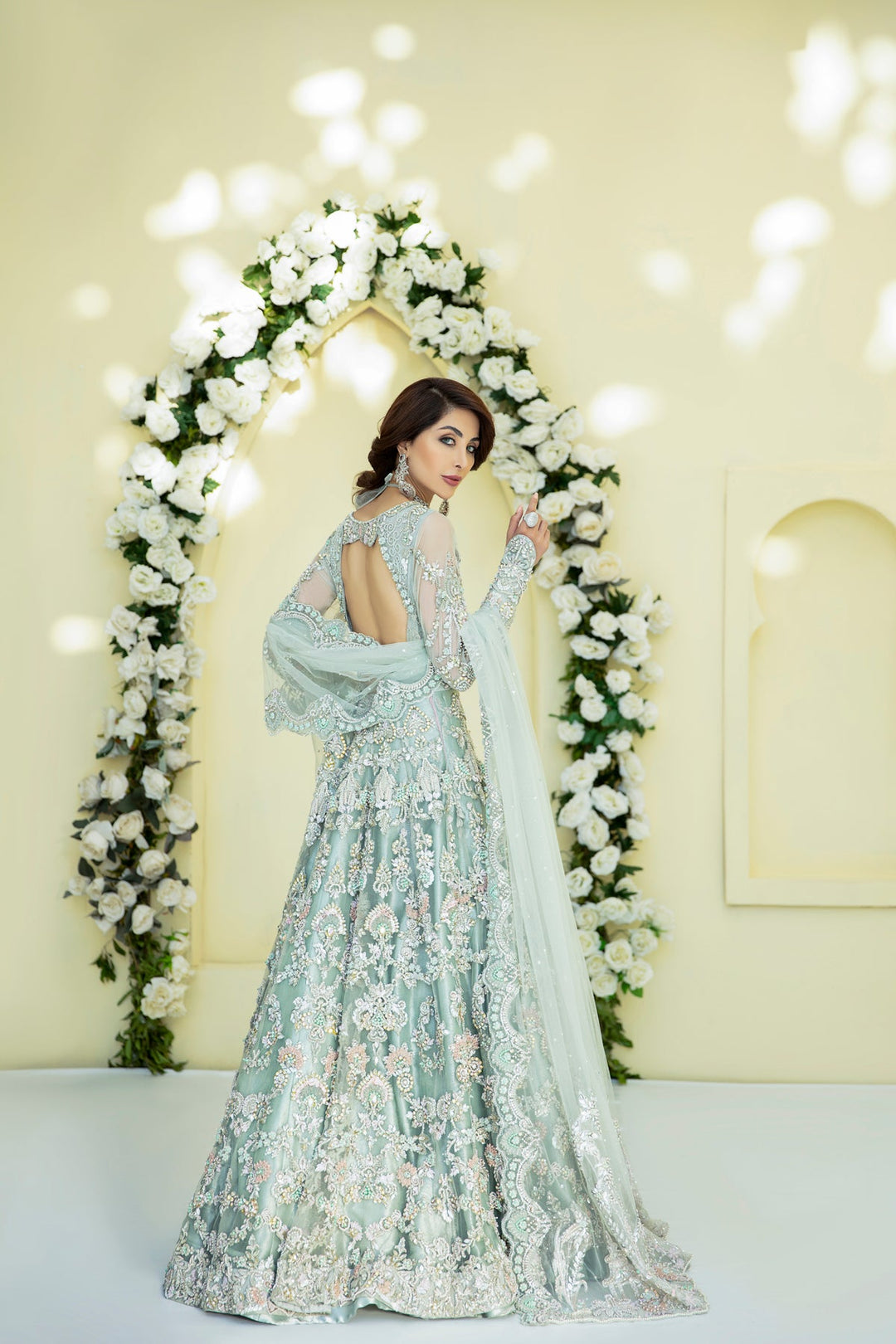 Gorgeous Powder Mint Pakistani Bridal Dress for Elegance