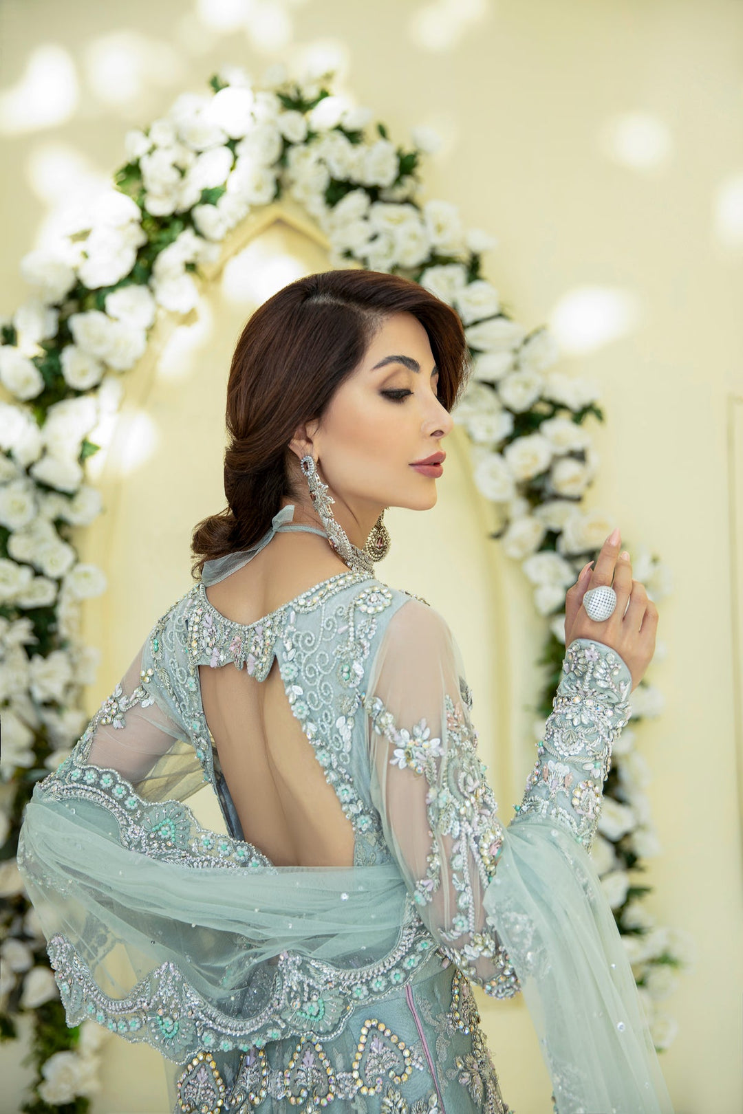 Gorgeous Powder Mint Pakistani Bridal Dress for Elegance