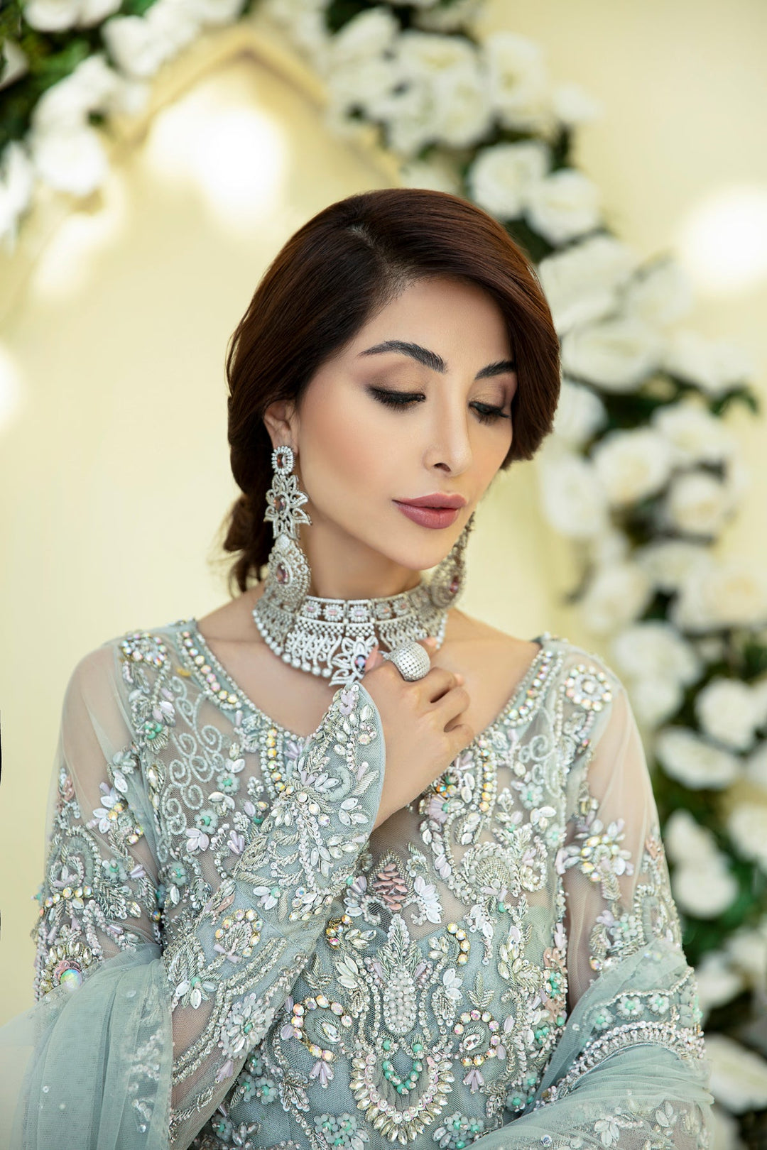 Gorgeous Powder Mint Pakistani Bridal Dress for Elegance