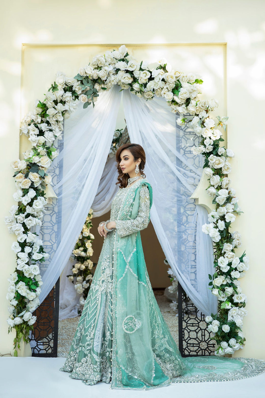 Enchanting Ombre Green Pakistani Bridal Dress