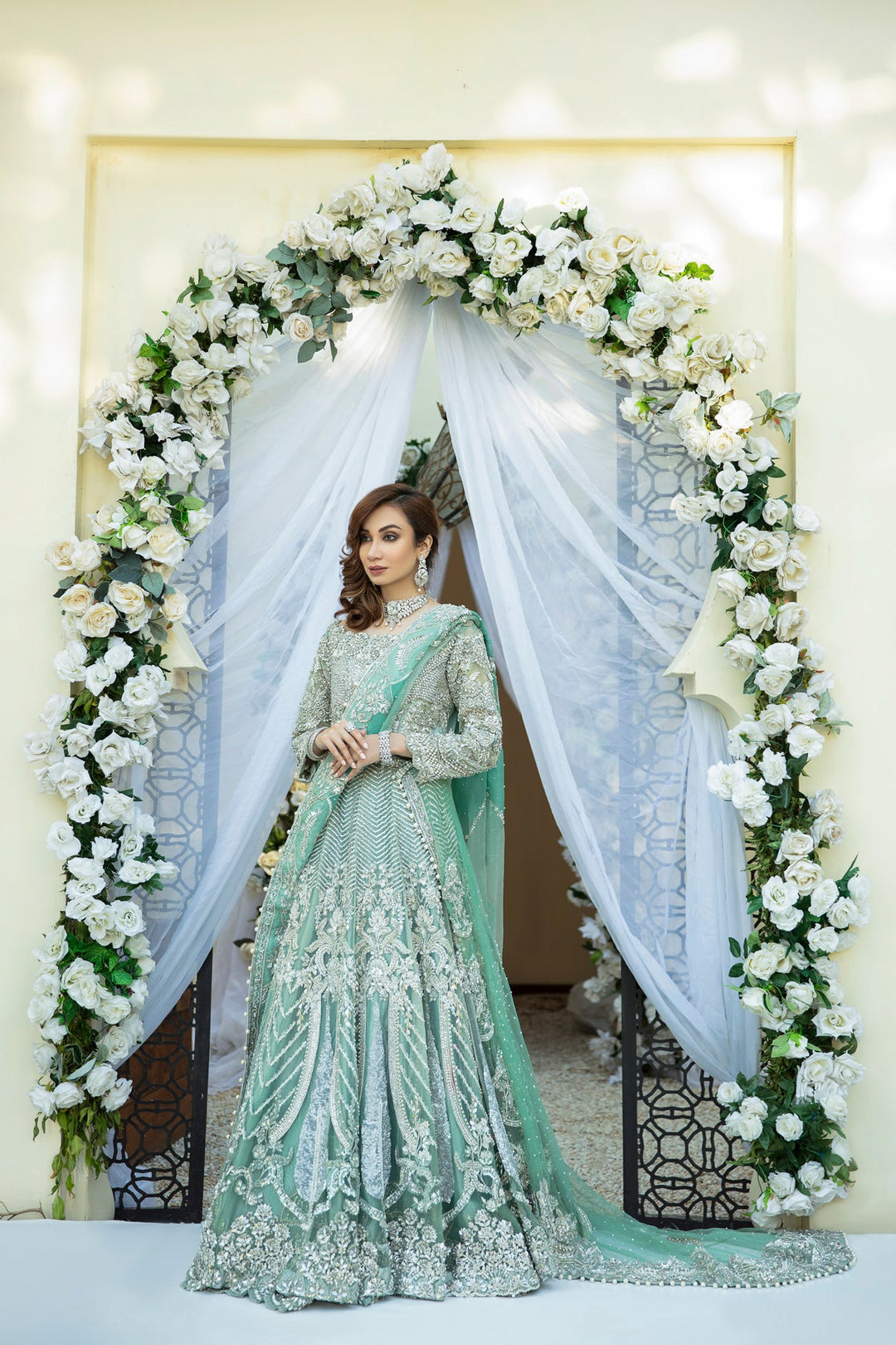 Enchanting Ombre Green Pakistani Bridal Dress