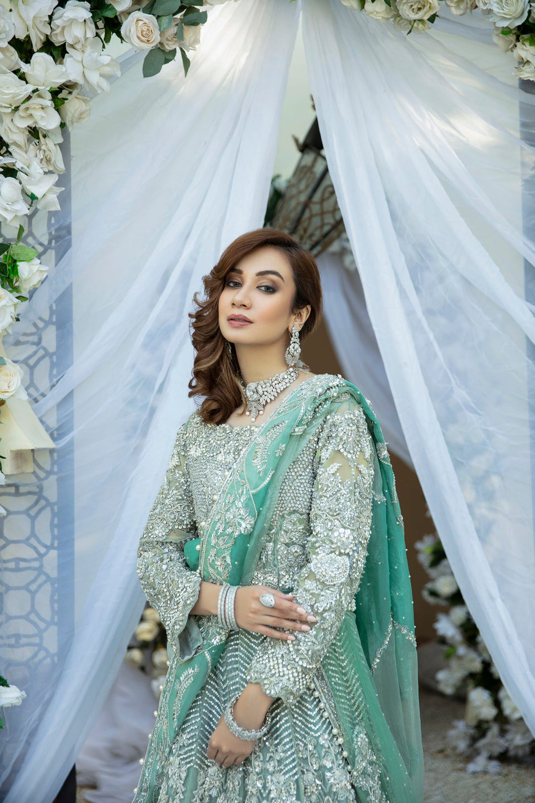 Enchanting Ombre Green Pakistani Bridal Dress