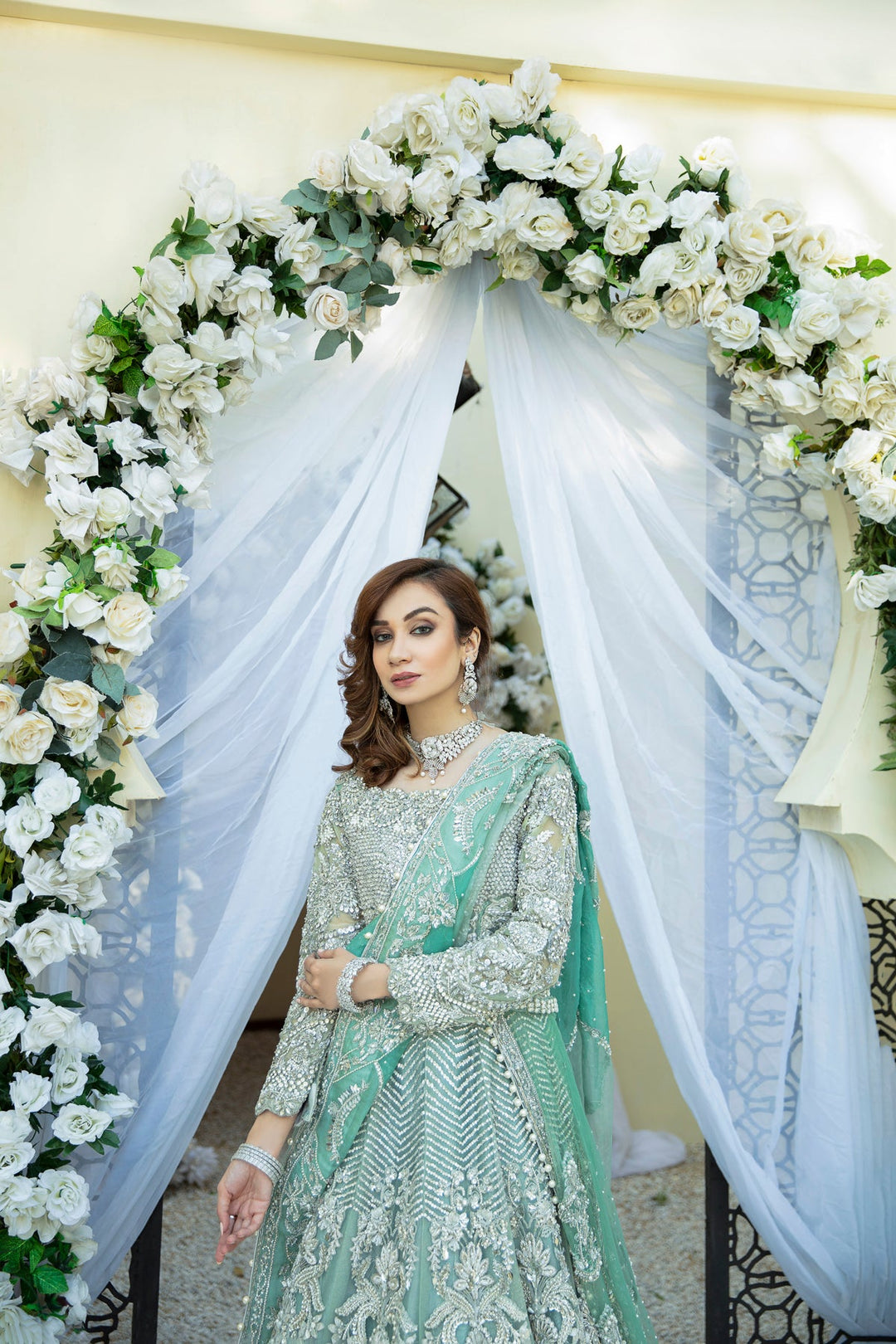 Enchanting Ombre Green Pakistani Bridal Dress