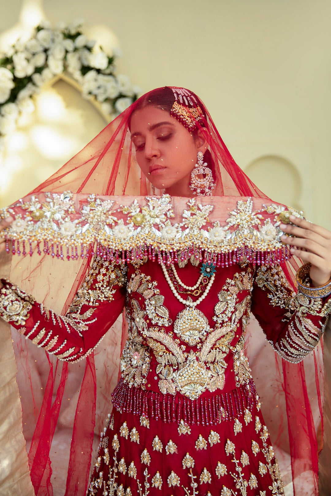 Elegant Deep Red Pakistani Bridal Dress for Weddings