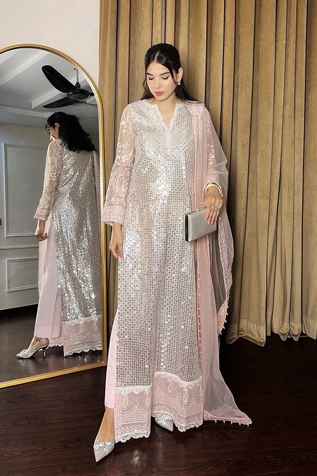 Pink Embroidered Organza Ensemble With Dupatta Pakistani