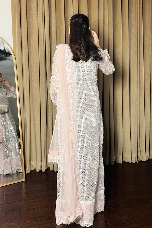Pink Embroidered Organza Ensemble With Dupatta Pakistani