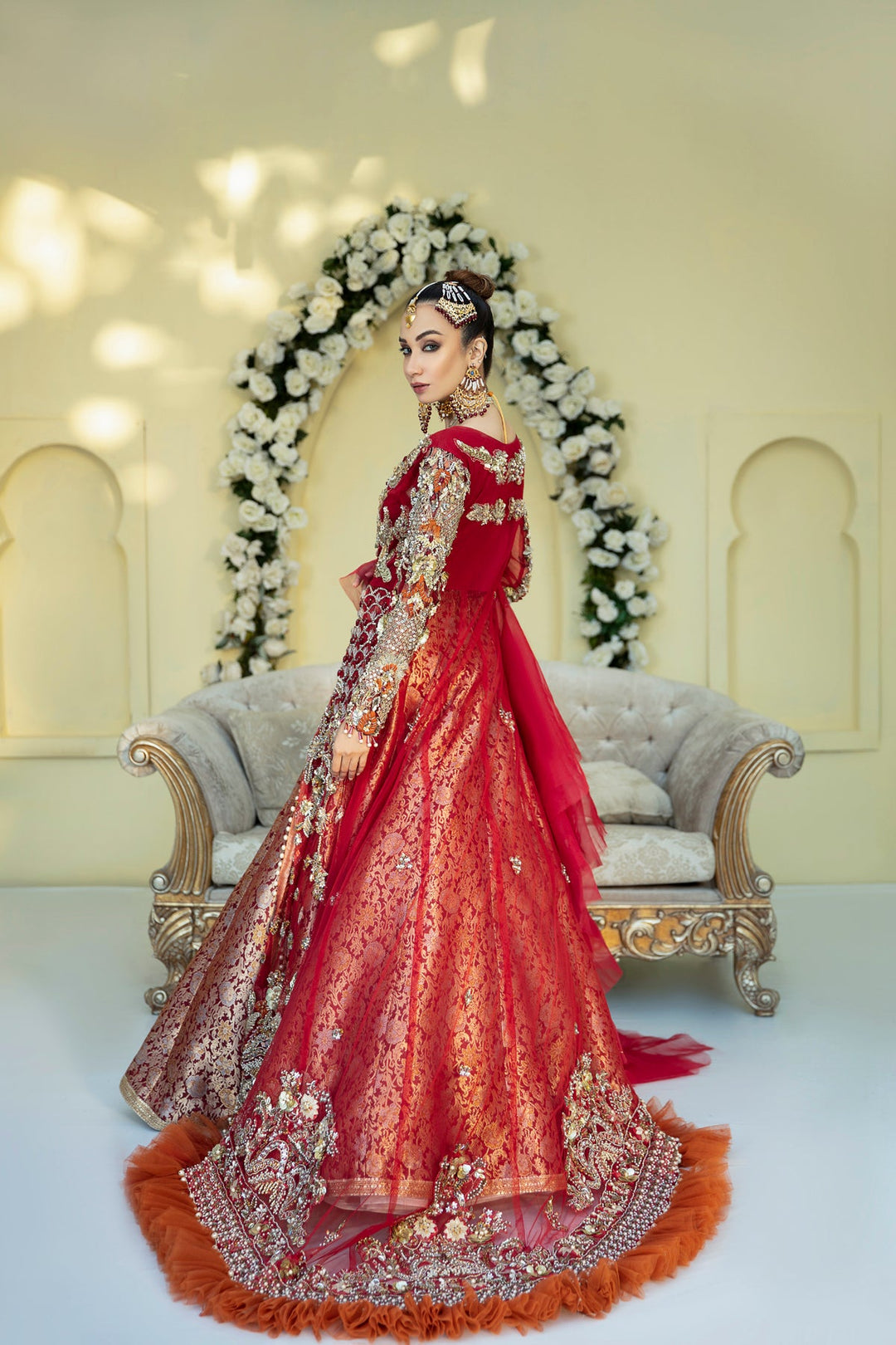 Regal Deep Red Pakistani Bridal Dress with Lehenga