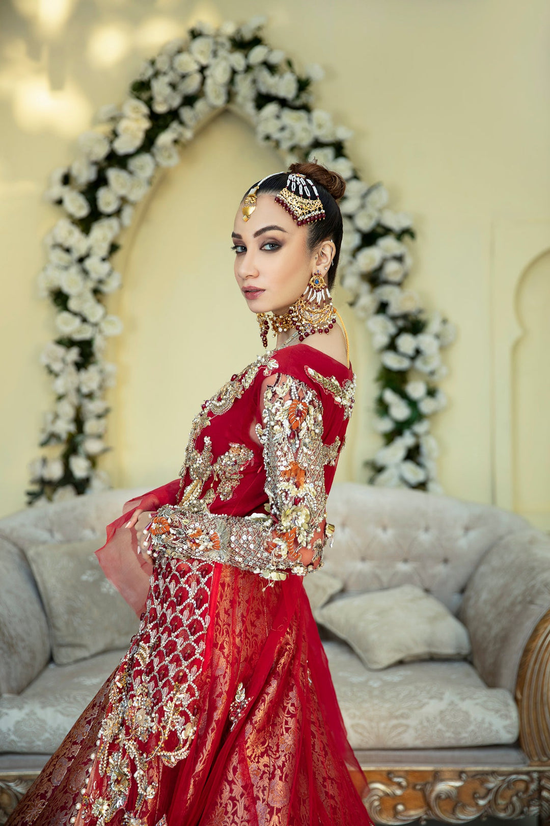 Regal Deep Red Pakistani Bridal Dress with Lehenga