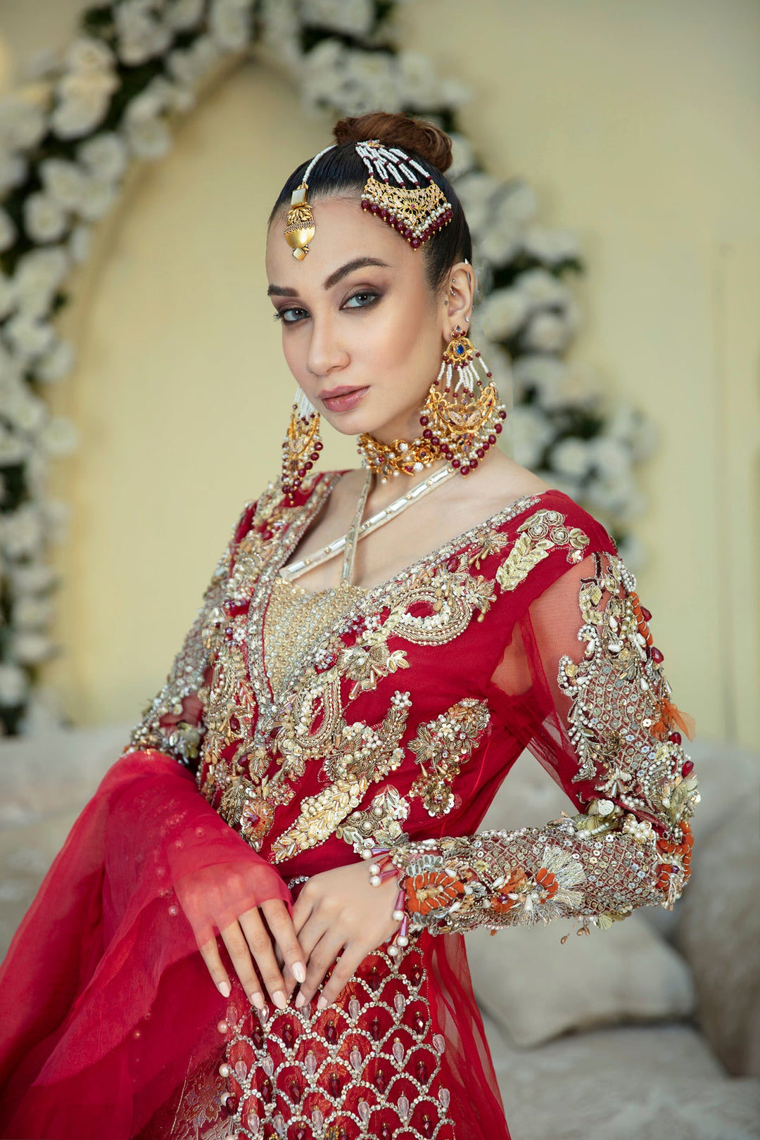 Regal Deep Red Pakistani Bridal Dress with Lehenga