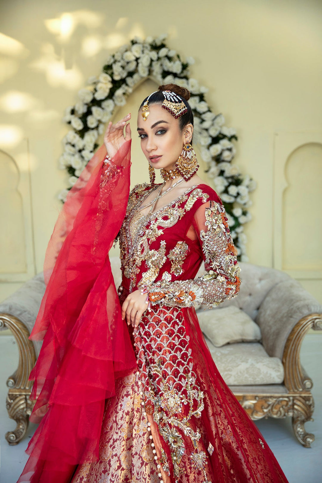Regal Deep Red Pakistani Bridal Dress with Lehenga