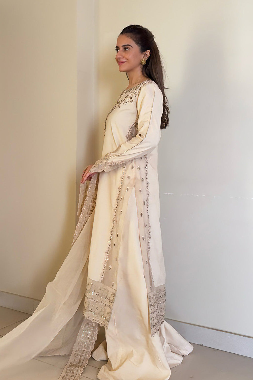Dusty Pink Embroidered Organza Ensemble Pakistani Party Dress