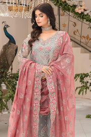 Embroidered Organza Gown With Dupatta E96C