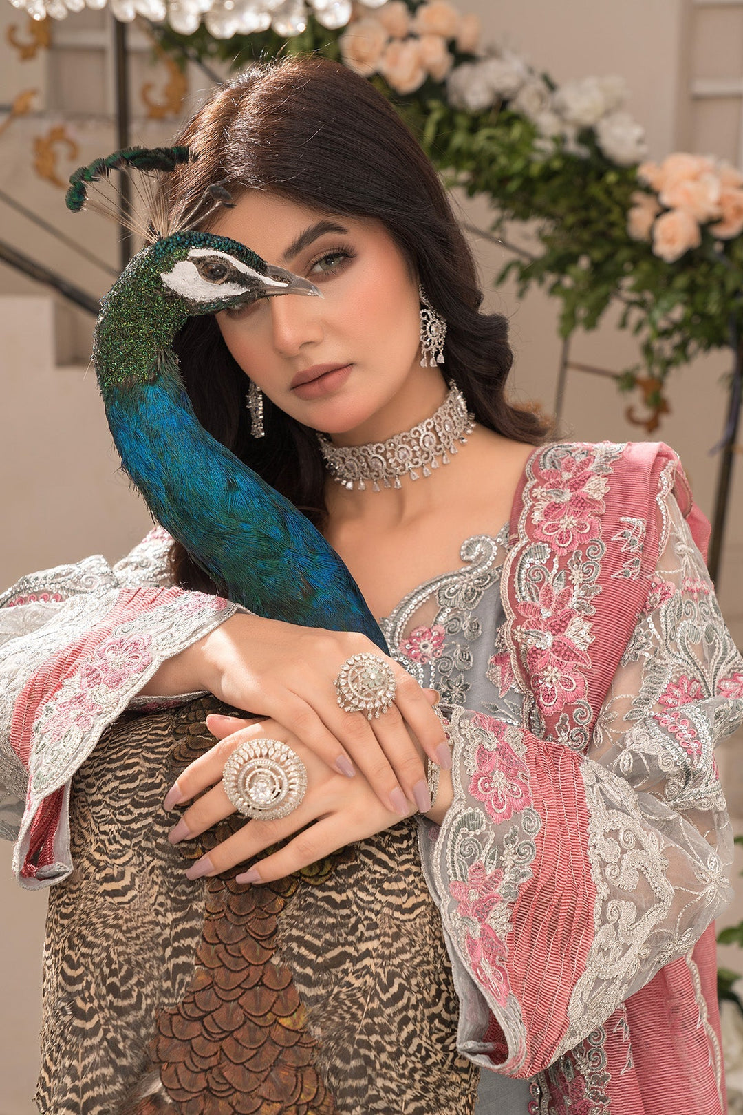 Embroidered Organza Gown With Dupatta E96C