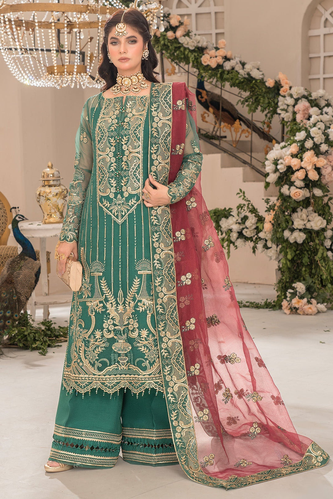 Embroidered Organza Gown With Dupatta E96C