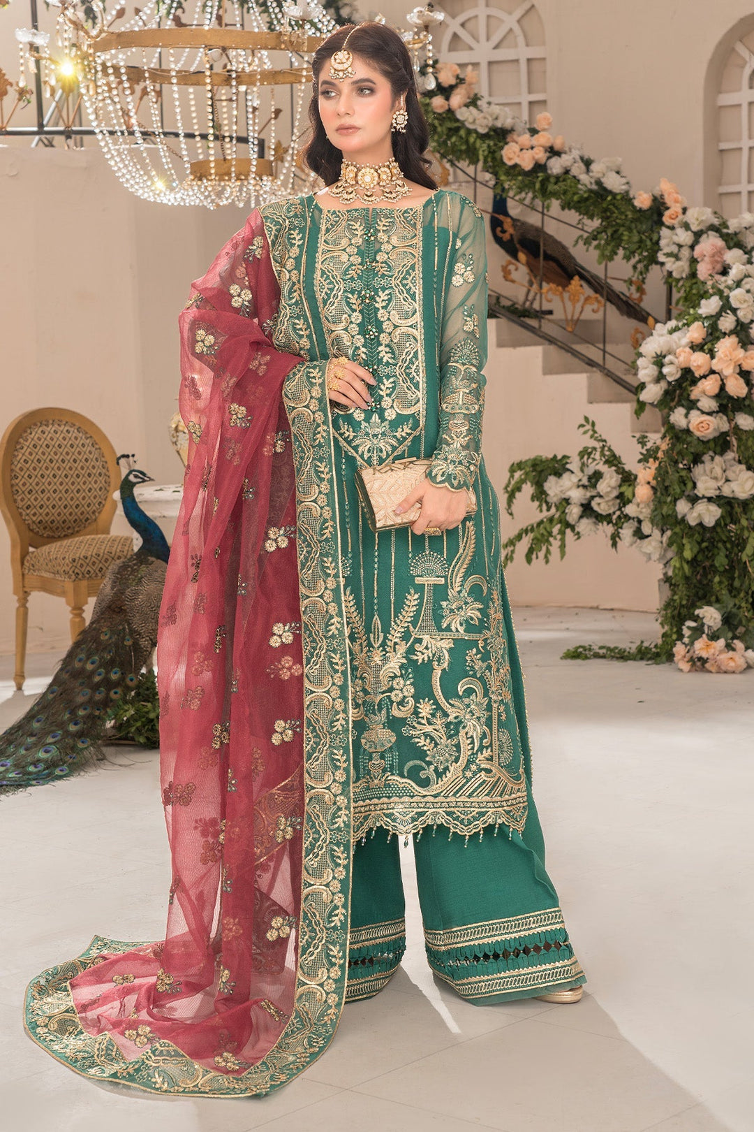 Embroidered Organza Gown With Dupatta E96C