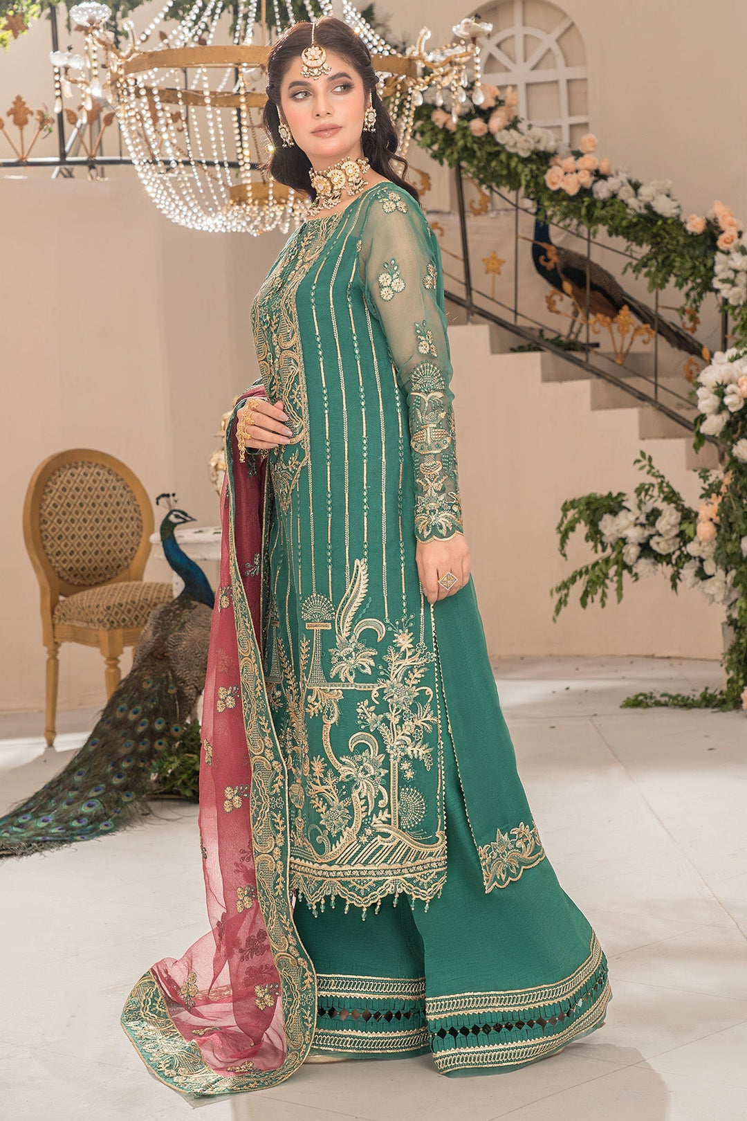 Embroidered Organza Gown With Dupatta E96C