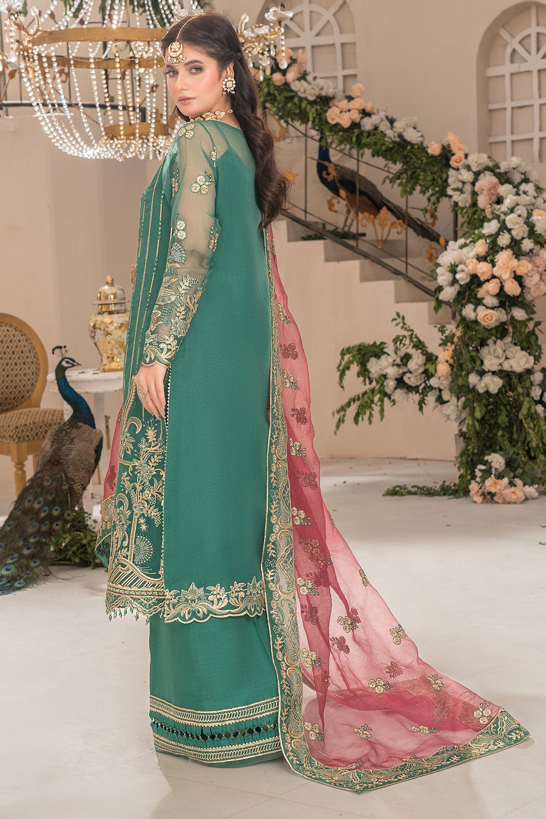 Embroidered Organza Gown With Dupatta E96C
