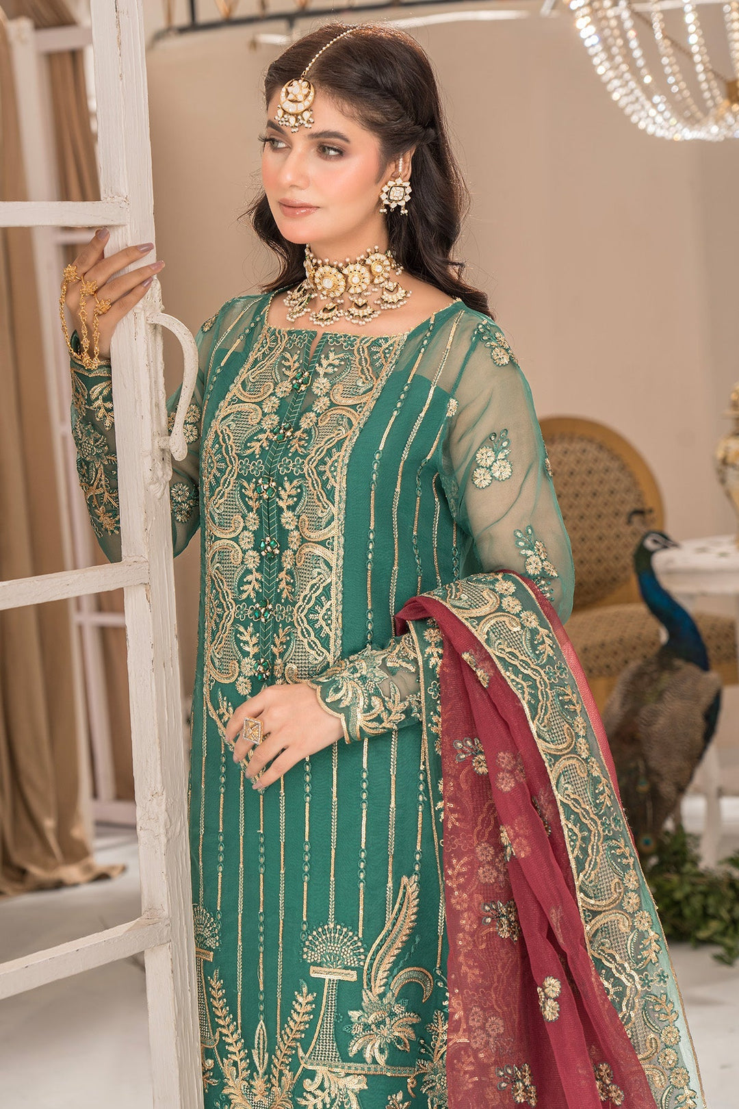 Embroidered Organza Gown With Dupatta E96C