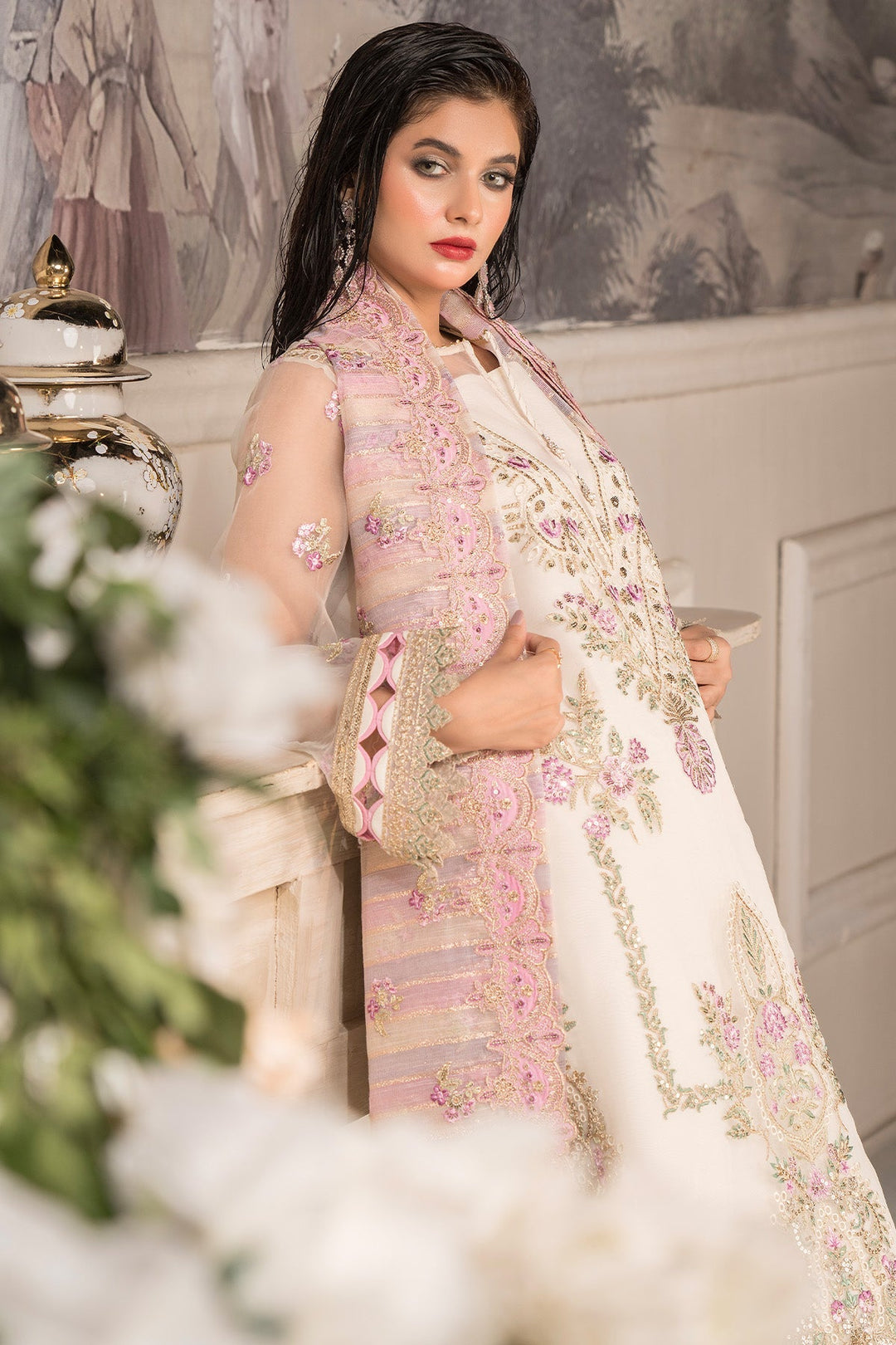 Embroidered Organza Lehenga With Dupatta 519A