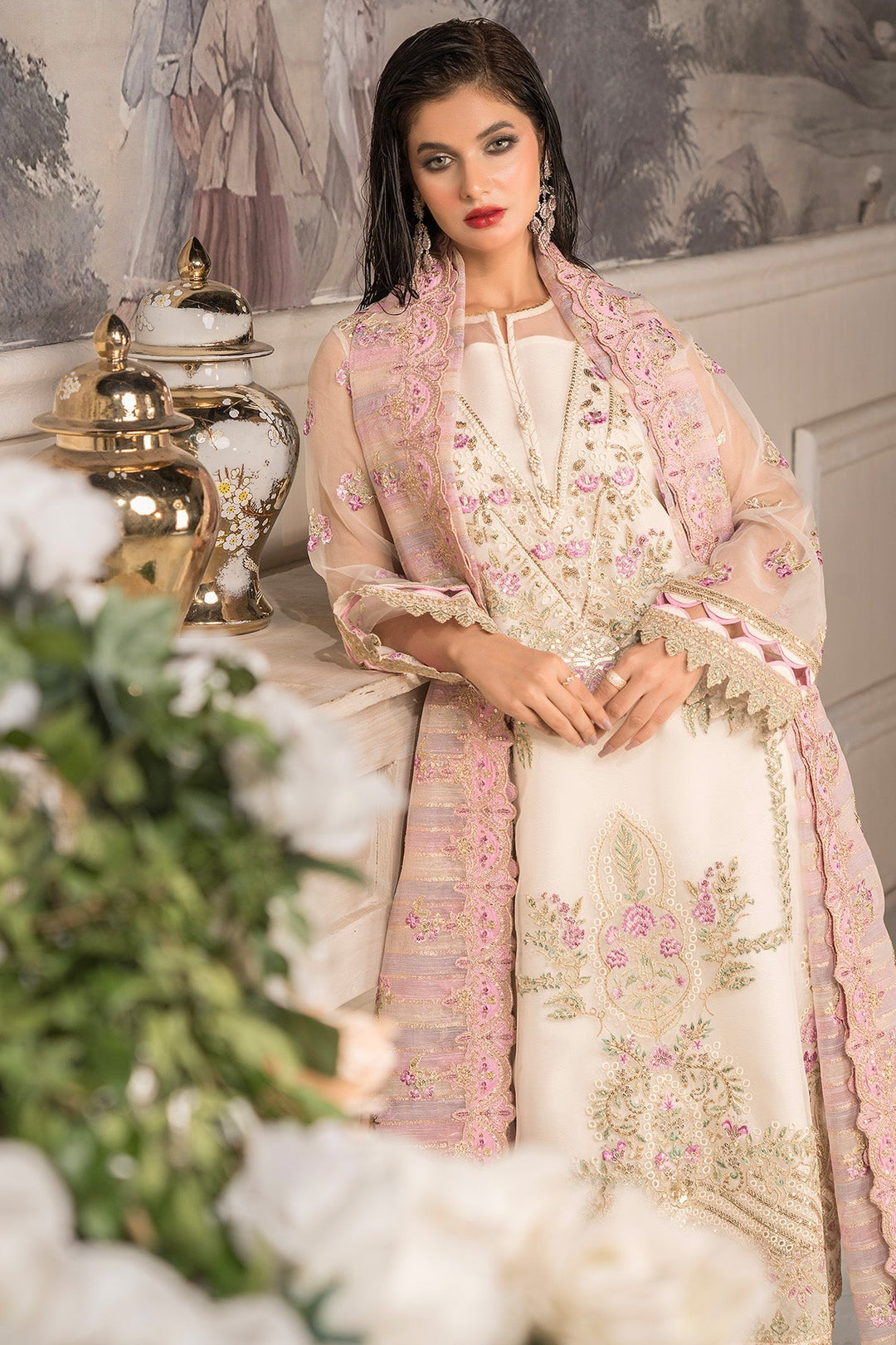 Embroidered Organza Lehenga With Dupatta 519A