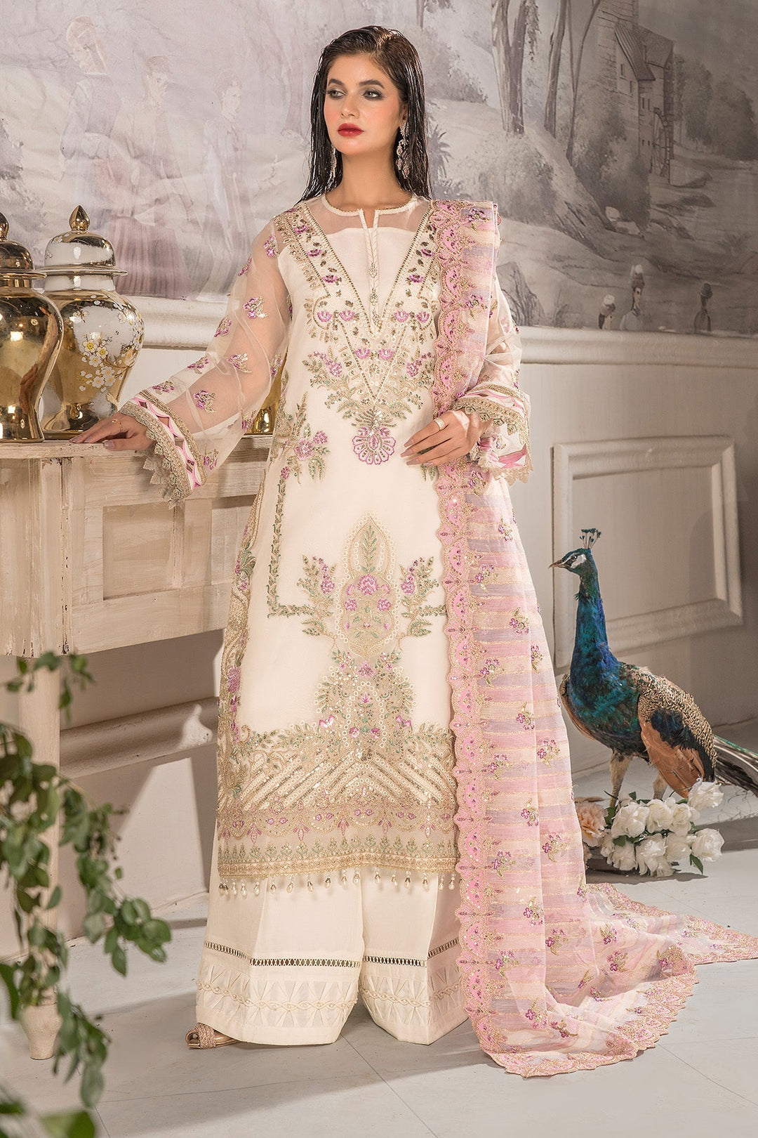 Embroidered Organza Lehenga With Dupatta 519A