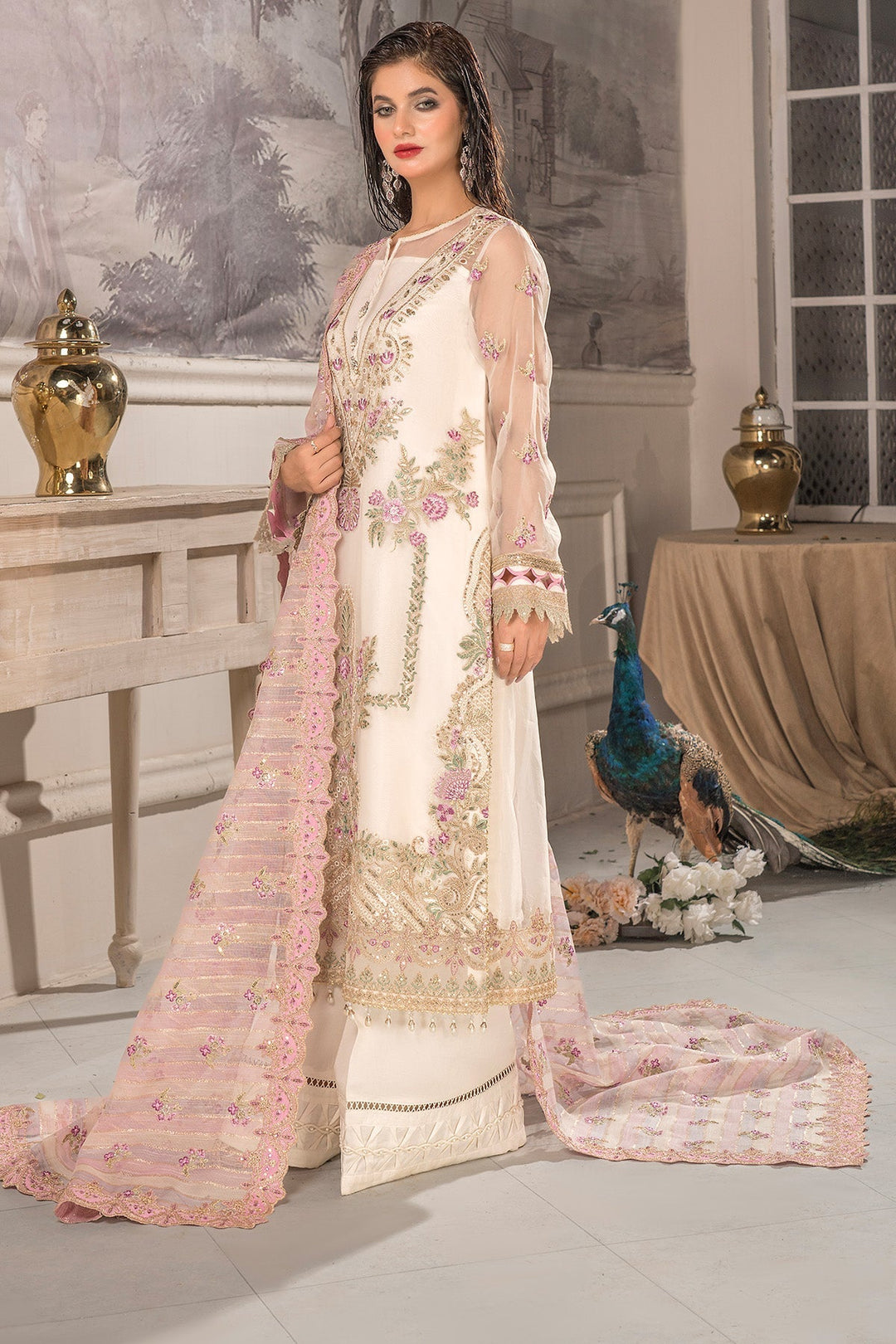 Embroidered Organza Lehenga With Dupatta 519A
