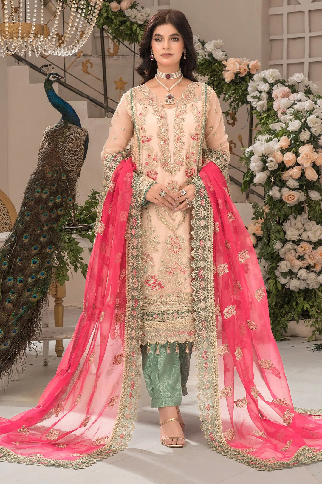 Embroidered Organza Ensemble With Dupatta 5048