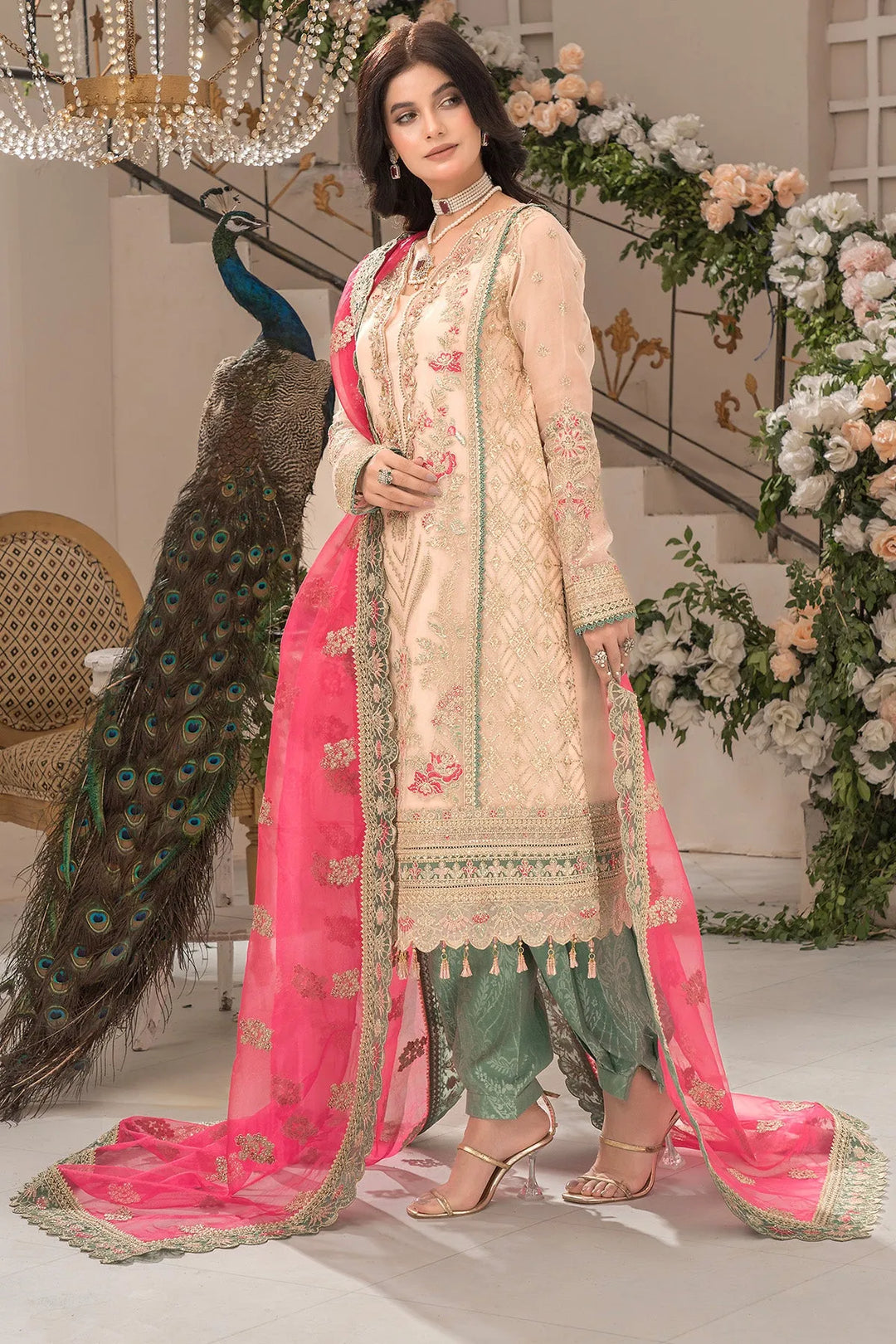 Embroidered Organza Ensemble With Dupatta 5048