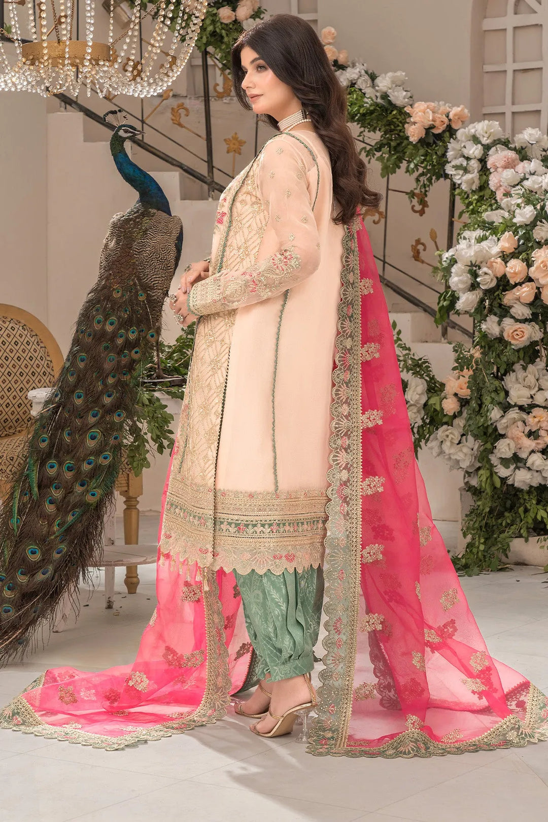 Embroidered Organza Ensemble With Dupatta 5048