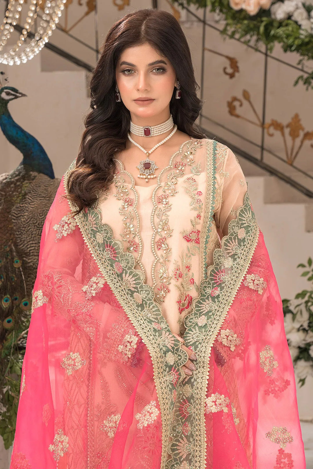 Embroidered Organza Ensemble With Dupatta 5048