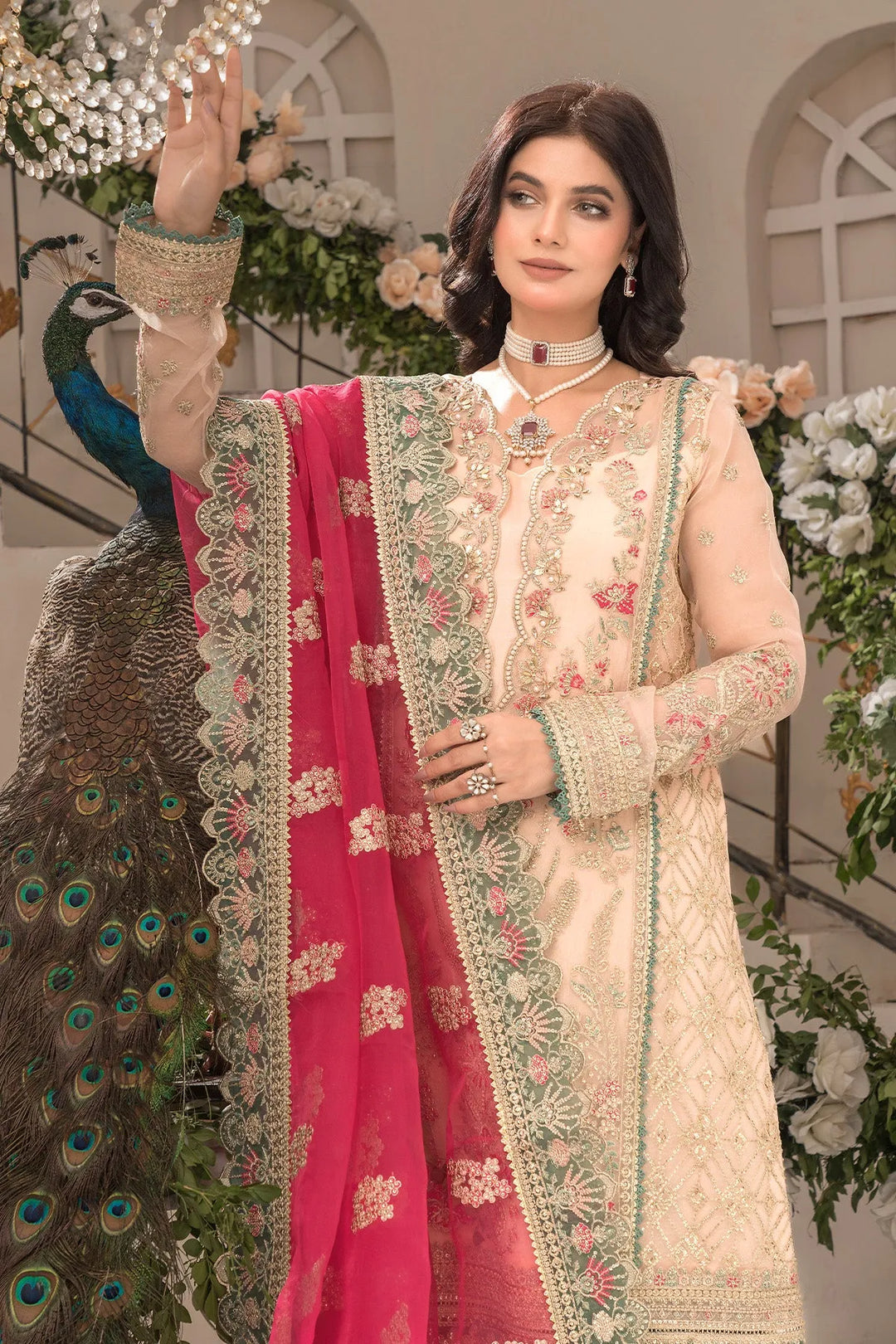 Embroidered Organza Ensemble With Dupatta 5048
