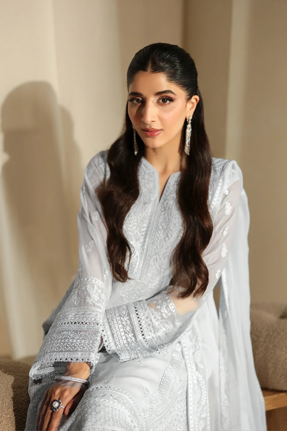 Elegant Ice Sequins Embroidered Chiffon Pakistani Party Dress