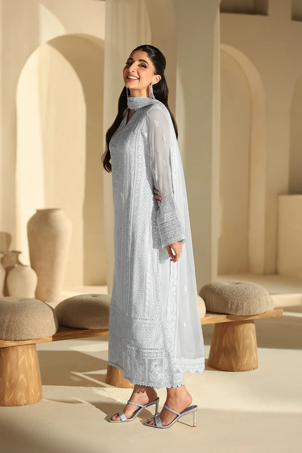 Elegant Ice Sequins Embroidered Chiffon Pakistani Party Dress