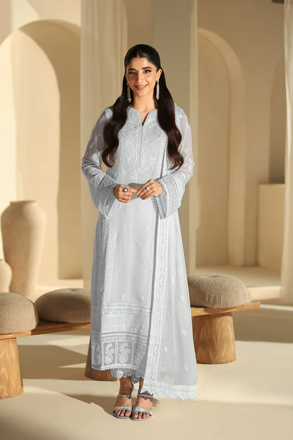 Elegant Ice Sequins Embroidered Chiffon Pakistani Party Dress