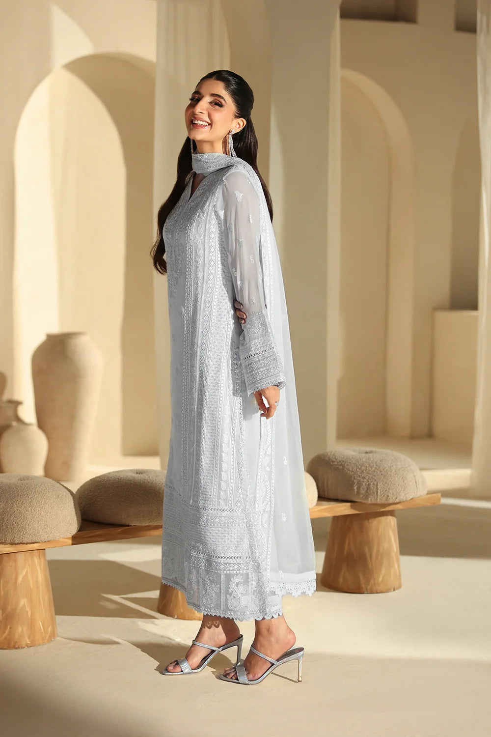 Elegant Ice Sequins Embroidered Chiffon Pakistani Party Dress