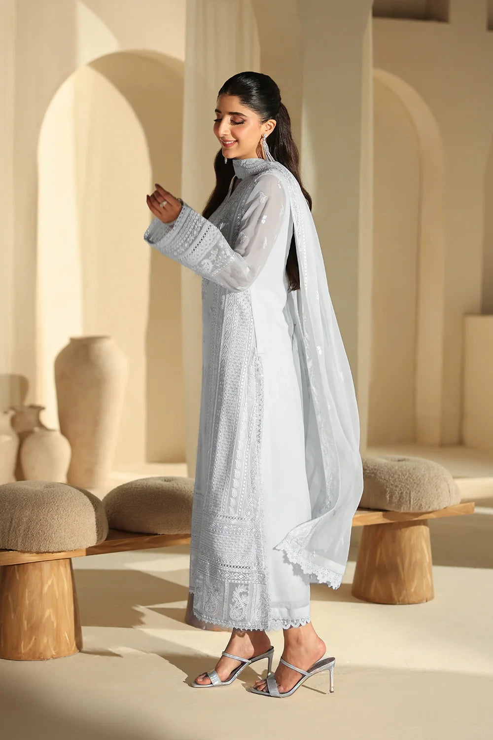 Elegant Ice Sequins Embroidered Chiffon Pakistani Party Dress