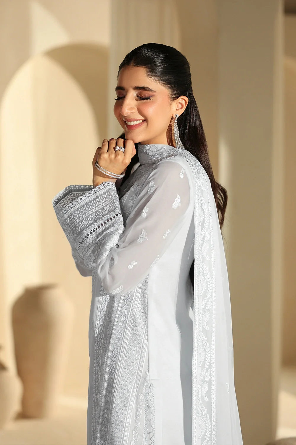 Elegant Ice Sequins Embroidered Chiffon Pakistani Party Dress