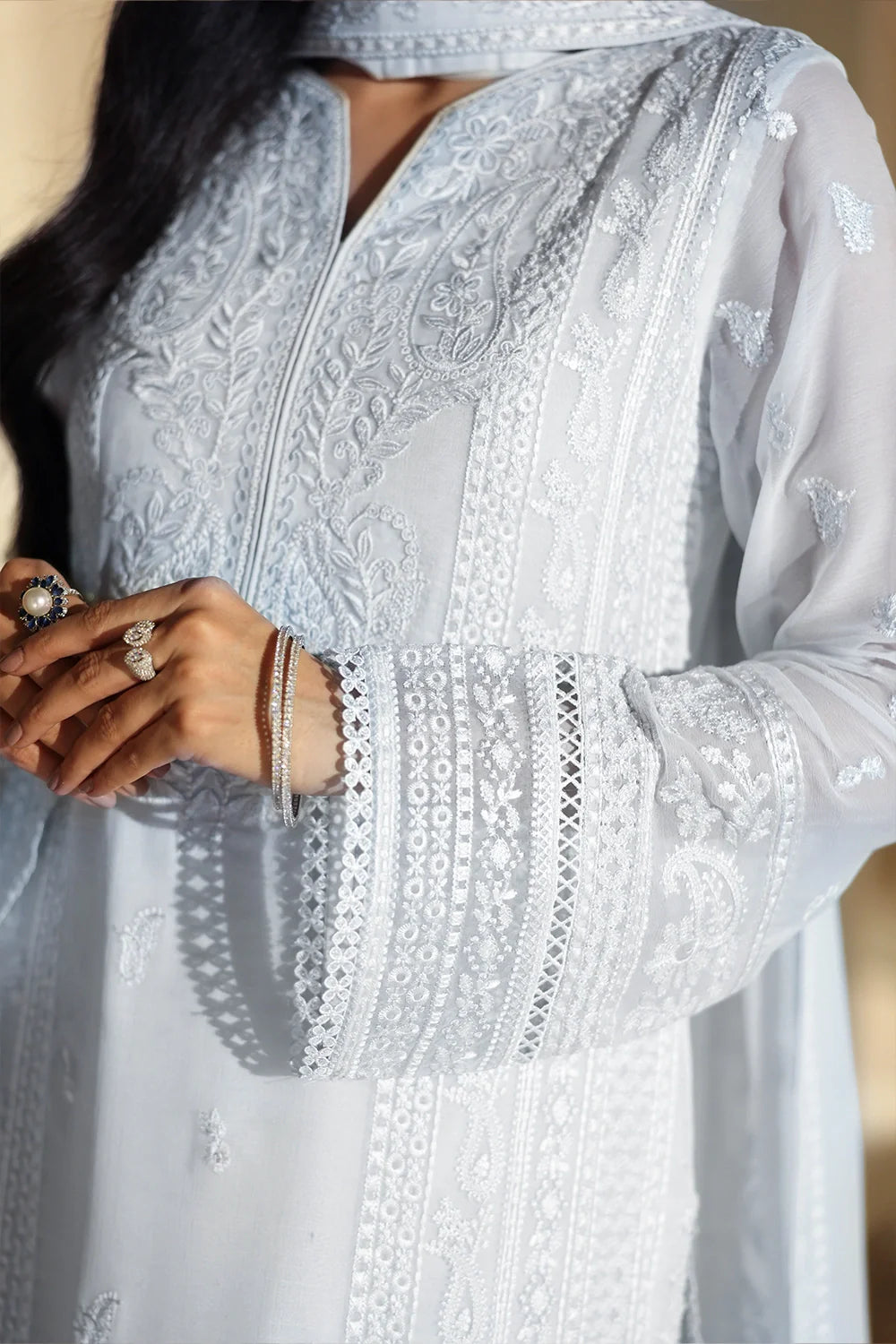Elegant Ice Sequins Embroidered Chiffon Pakistani Party Dress