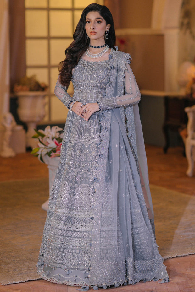 Ice Blue Embellished Pakistani Wedding Dress in Kalidar Pishwas Style