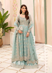 Ice Blue Heavily Embellished Pakistani Wedding Dress Heavy Flare Pishwas
