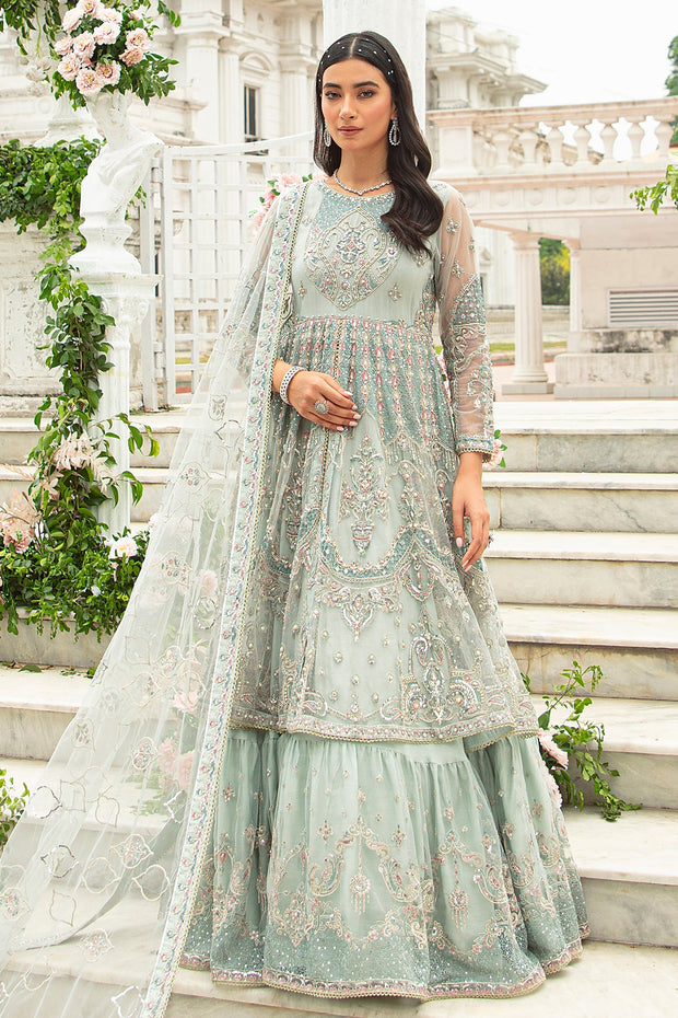 Ice Blue Lehenga Frock Heavily Embellished Pakistani Wedding Dress