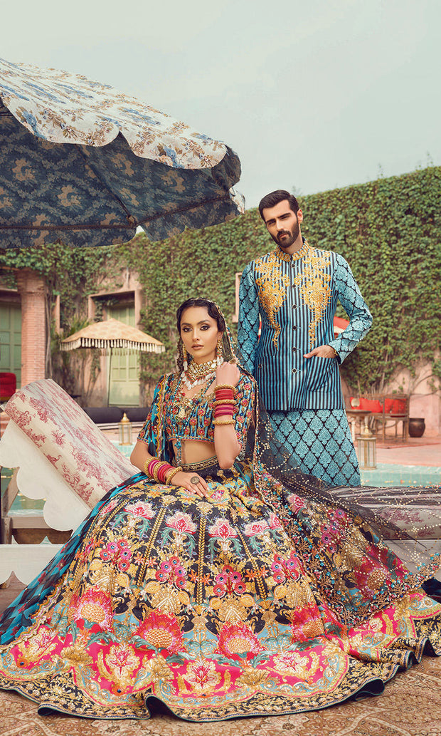 Indian Bridal Dress in Royal Black Lehenga Choli Dupatta Style