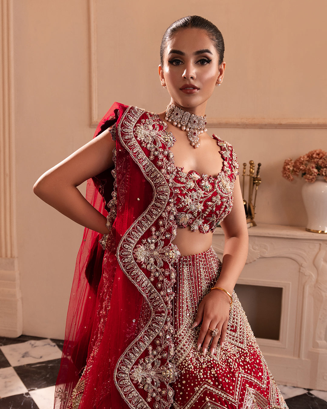 Indian Bridal Dress in Wedding Red Choli Lehenga Style